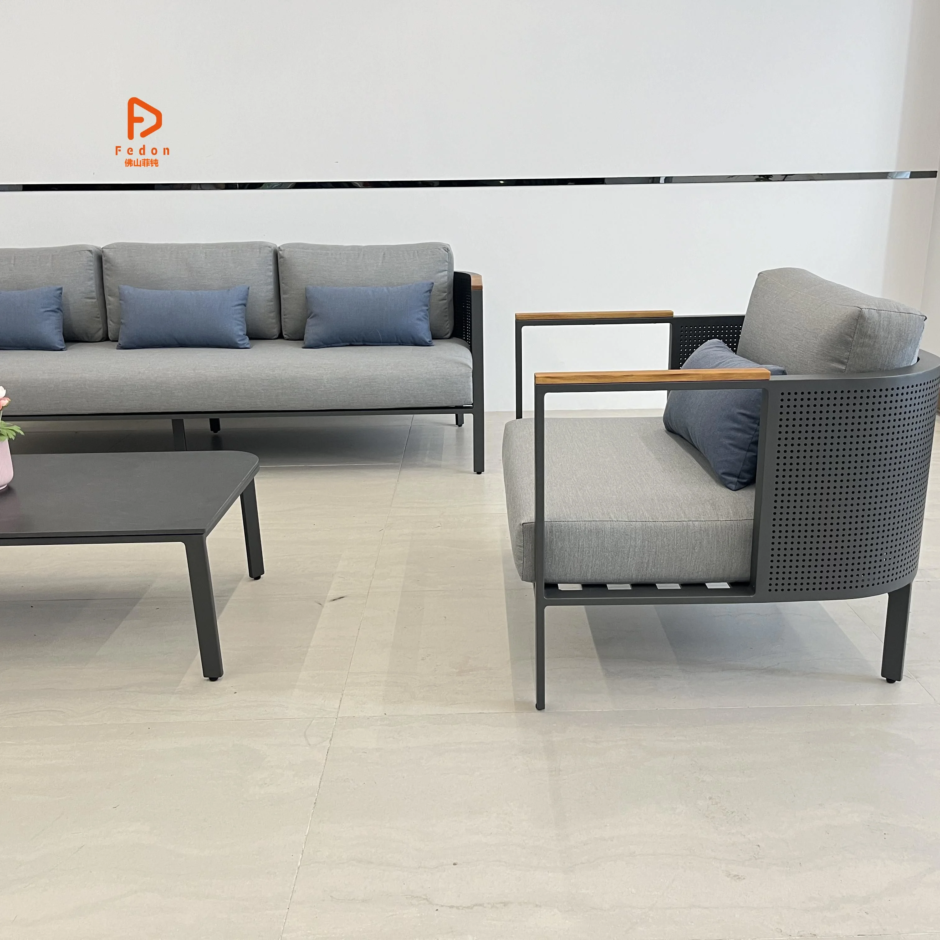 Fully aluminum gardening sofa with Tai Wan olefin cushions durable living sofa set