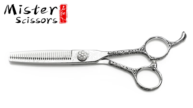 Damascus Pattern Professional SUS440C Stainless Steel  Barber Scissors V-shape Teeth Thinning Scissors