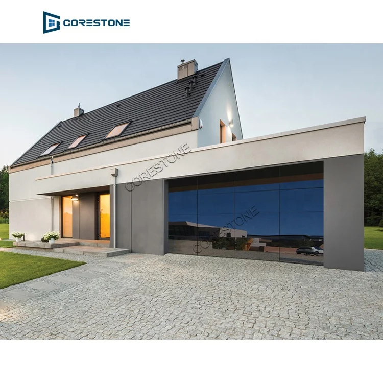 Garage door manufacture produce high quality frameless aluminum mirror reflective glass garage door