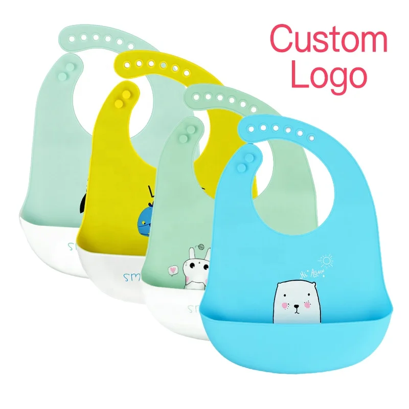 
Custom blank baby bib silicone baby bib waterproof with food catcher 