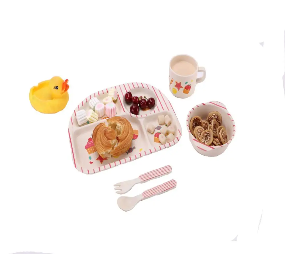 
Elliptical divided compartment Cartoon biodegradable children tableware set, bamboo fiber dinnerware 