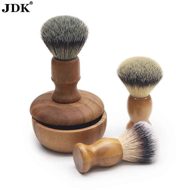 JDK Custom Logo Nylon or Badger Hair Wood Handle Single Vegan Wet Grooming Shaving Brush