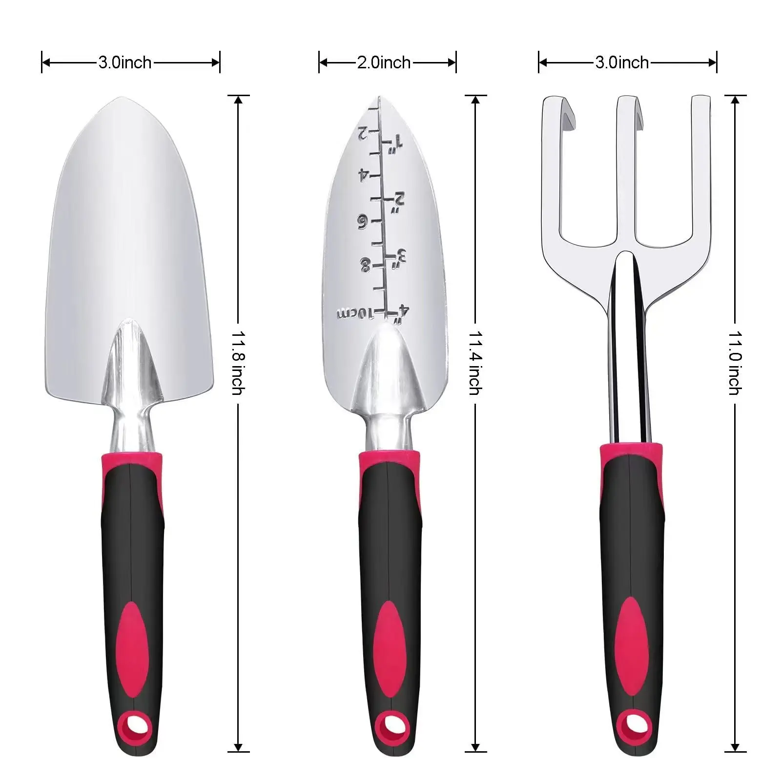 3-Piece Heavy-Duty Garden Tool Set Aluminum & Rubber Steel Hand Shovel Transplant Shovel Hand Rake Kit