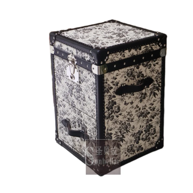 retro style storage coffee table sofa corner table living room decorative cabinet classic antique leather trunk Box with drawer