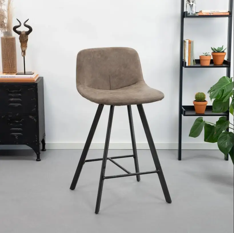 Restaurant coffee shop night pub high comfortable bar chairs PU leather metal legs kitchen counter height bar stools