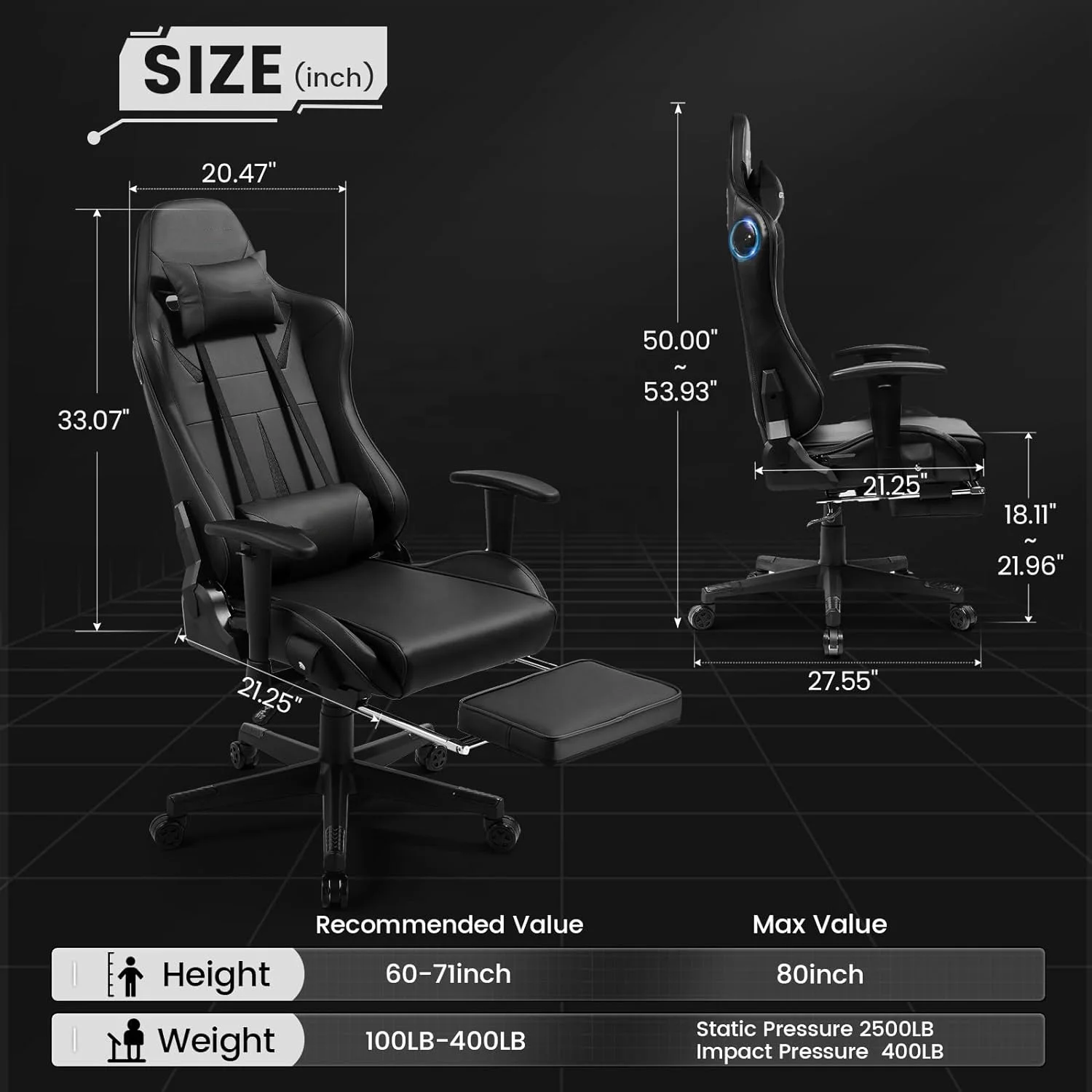 JL Cheap 300lb Max Black Gamer Stuhl Best Swivel Video Game Chair Full Recliner Pc Adults Gaming Chair with Speakers