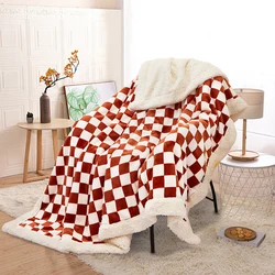 Thick Cashmere Vintage  Cobertor Sofa Xadrez Double Laminate Checkered Throw Black And White Plaid Checkerboard Blanket