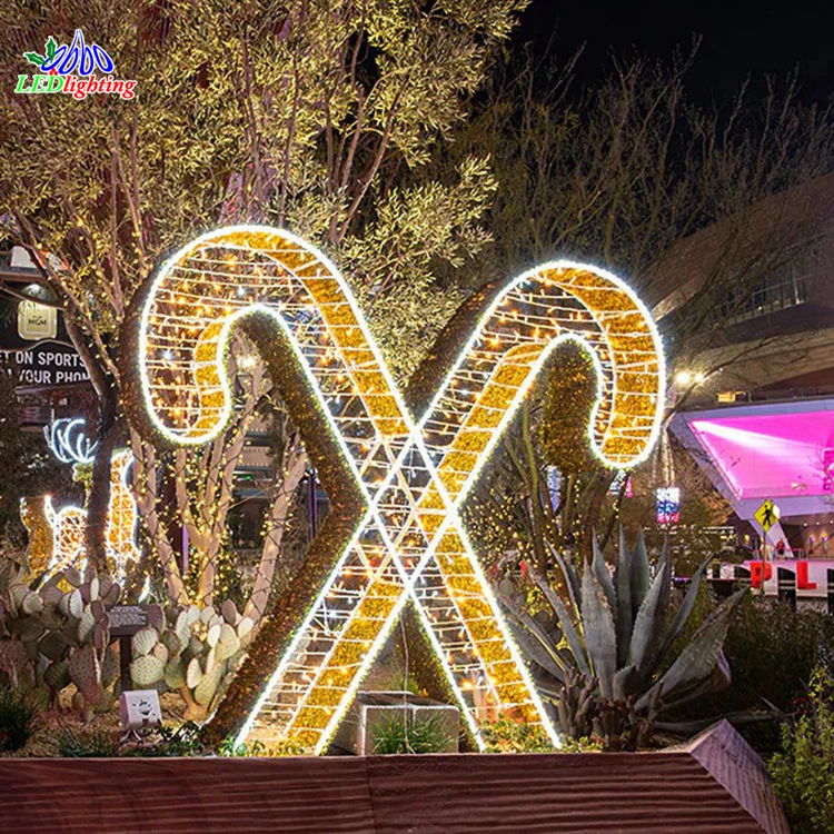Can hang or stand 2D LED Candy Cane with Bow motif outdoor  rope light motif lights with timer for Christmas for US supermarket