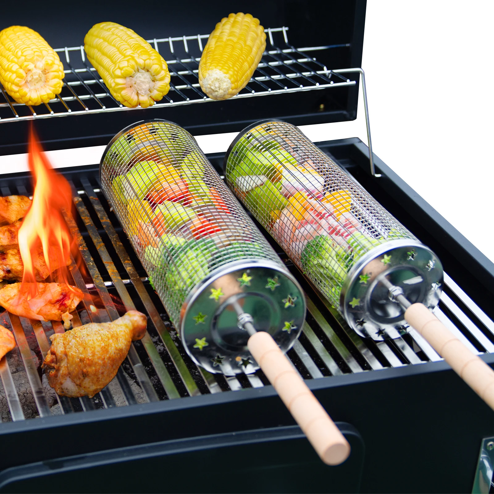 High Quality 304 Stainless steel rolling grilling basket grill accessories grill basket