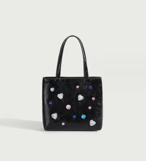 2024 alibaba online shopping luxury PU leather bags women handbags ladies, new design lady handbags shoulder all stones low moq