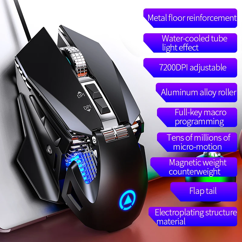 G10 Mechanical Wired Gaming Mouse RGB Backlit Glowing Gaming Mouse USB 7200DPI 7Keys Wired Ergonomic Mouse Gamer