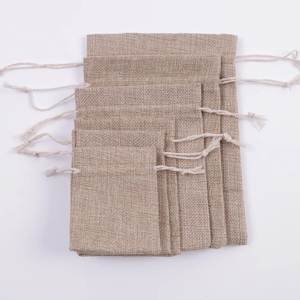 Customized Size Linen Jute Storage Drawstring Bag Cotton Linen Shopping Bags with Logo Pattern Organization On-the-go Shopping