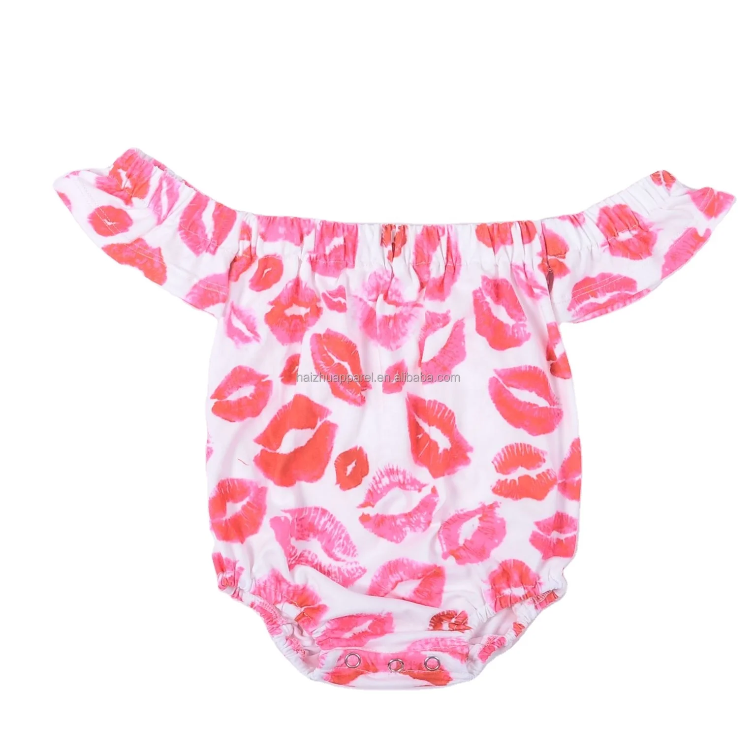 Wholesale baby ruffle edge kiss rompers snap button romper girl baby Leopard printed bubble rompers baby strapless  leo