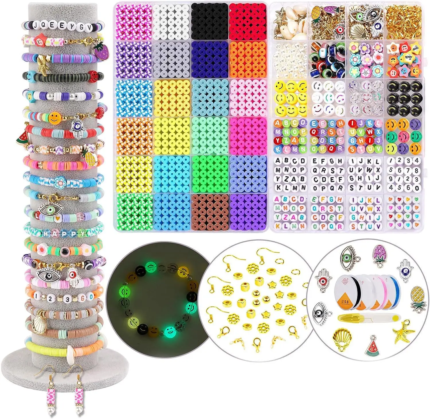 24 Each 6mm Original Film Polymer Clay Sheet Set DIY Handmade Beaded Box with Alphabet Bead Jewelry Making Toys
