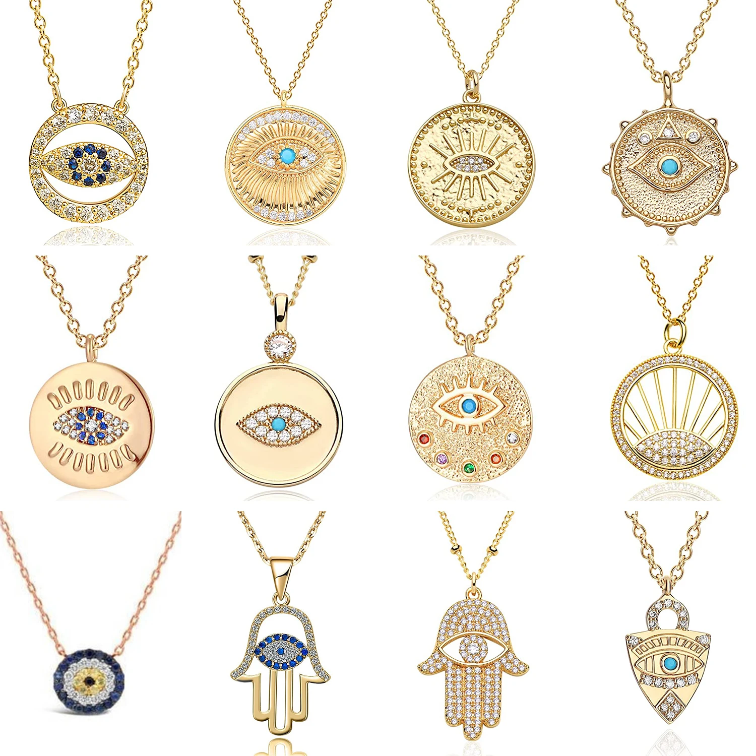 Palm Shape Men Gold Blue Jewelry Turku Medal Woman Small Large Customizable 925 Sterling Silver Evil Eye Pendant Necklace