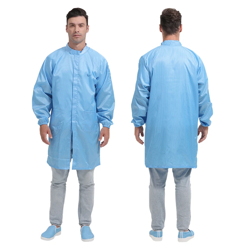 Esd Smock Clothing Cleanroom Strip Lab Coat Antistatic Stand Collar Workwear Lab Gown