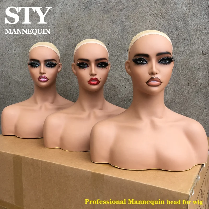 Pvc Mannequin Head With Shoulders Female For Wig Display African American Mannequin Head Female Mannequin Head And Bust