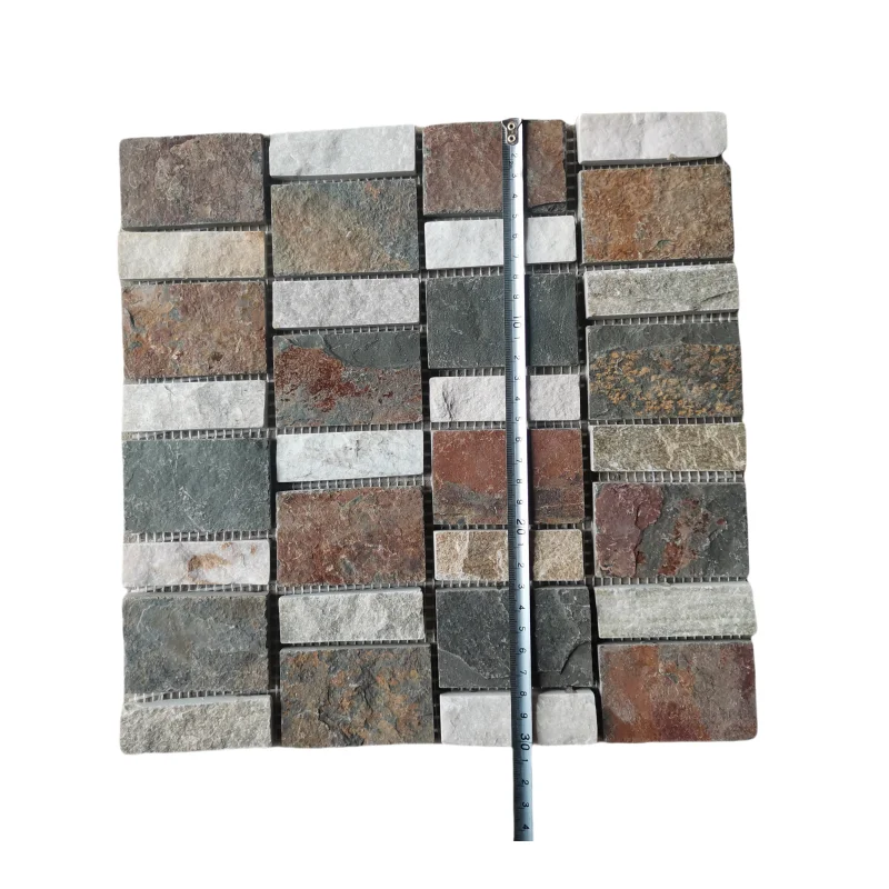 Cheap Chinese Mix Color Natural Slate Stone Mosaic Tile with Mesh Back for Bathroom Floor and Shower Room Wall Tiles