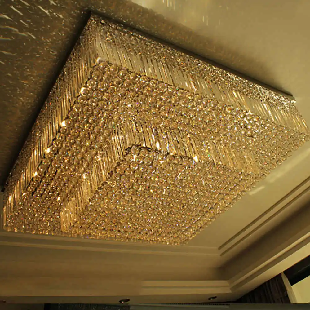  Современный квадратный потолочный светильник с кристаллами для