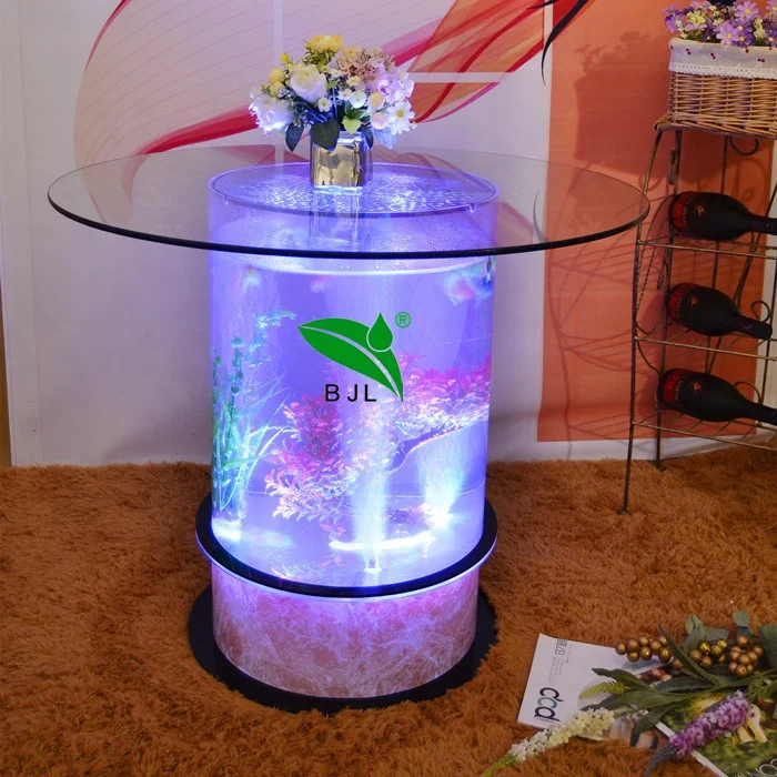popular fashion living room furniture aquarium glass coffee table