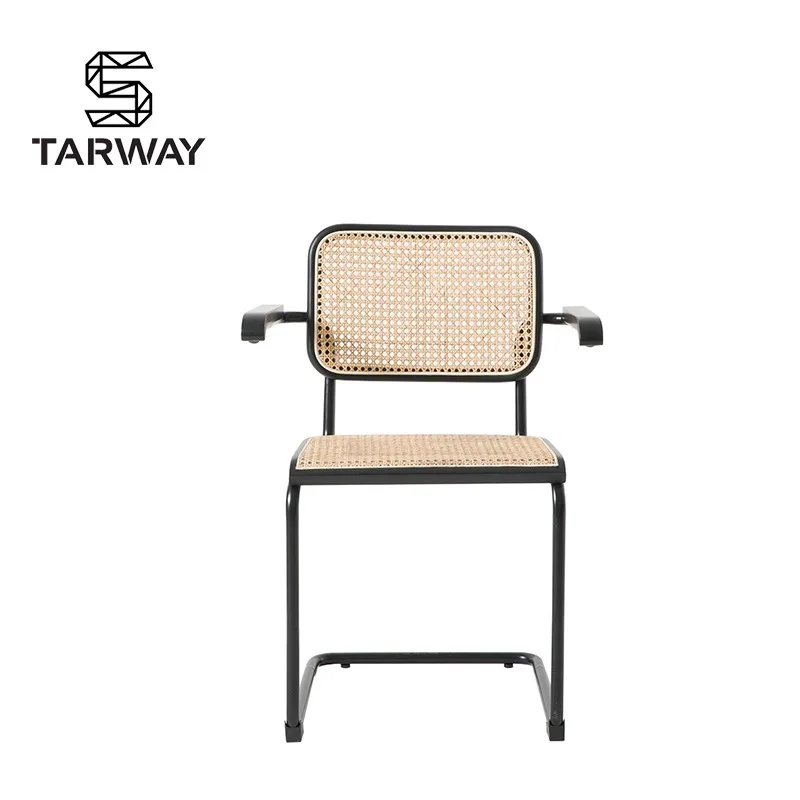 Mid-century Modern Vintage Stainless Steel Marcel Breuer Cesca Wooden Real Rattan Cane Armchair Dining Chairs