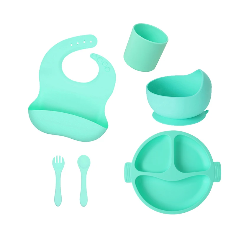 2024 Trending Baby Weaning Bib Plate Fork And Spoon Bowl Cups Other Baby Supplies Products Silicone Baby Led Weaning Feeding Set