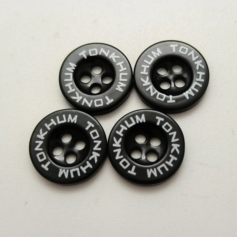 Fast shipping 4 holes round colorful custom engraved logo resin polyester pearl polo shirt button for clothes