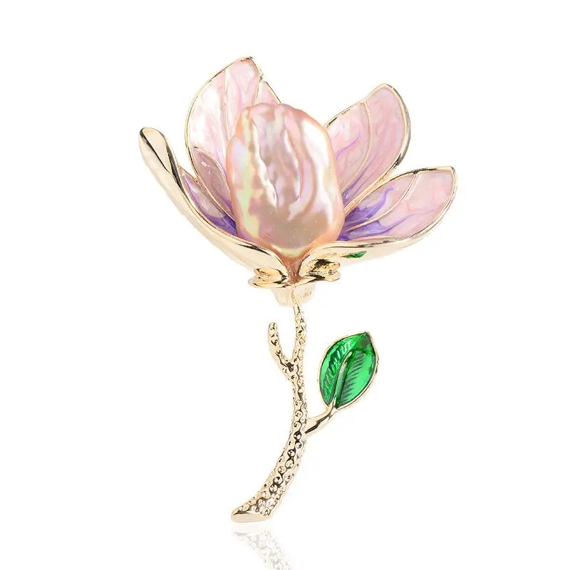 Luxury Elegant Pearl Brooches Pin Enamel Baroque Pearl Flower Brooch Flower Broaches Pin For Women