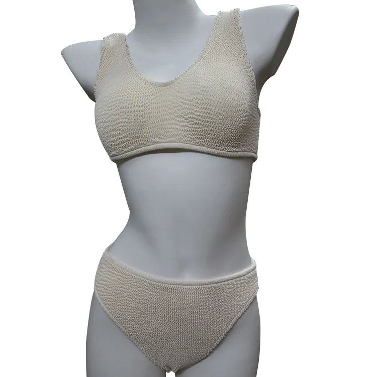 OEM Design Swimsuits Bathing Suits High Elastic Stretchy 2 Pieces Womens Crinkle Rib Fabric Swimwear