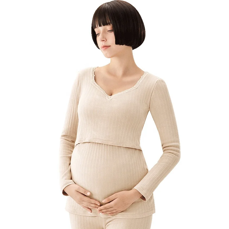 Блузка для беременных женщин, одежда для грудного вскармливания, плюшевое плотное термобелье, женская ночная рубашка для грудного вскармливания