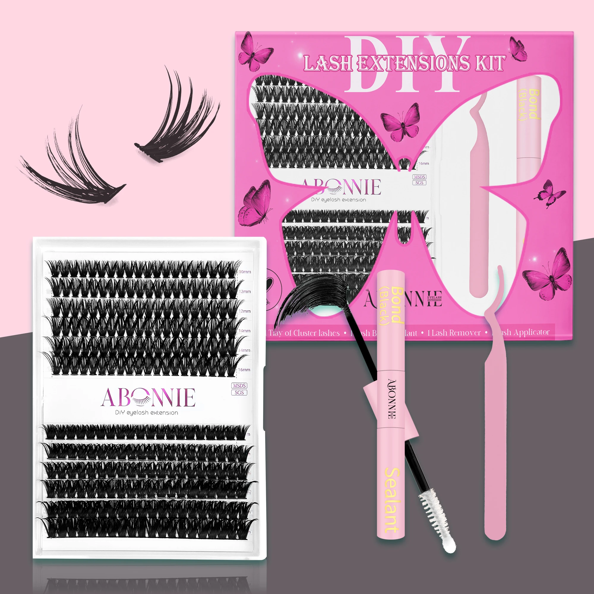Wholesale Segment Lash Mink Individual Eyelash Cluster Diy Lash Extension Kit Bond And Seal Private Label Diy Cluster Lashes Kit