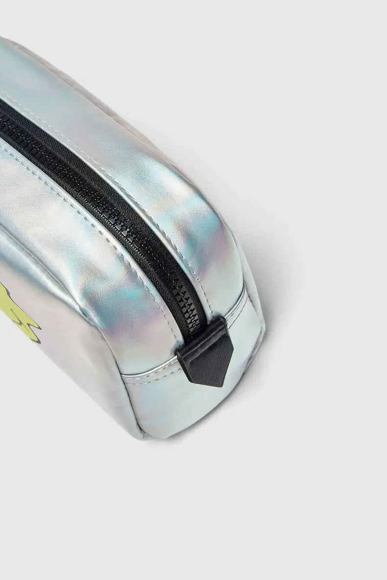 Custom travel Zipper Pouch Personalized Fashion Cosmetic Bag Make up bag with Smile  Iridescence PU For Women