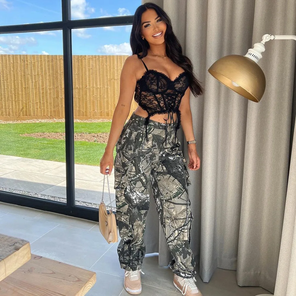 2022 New Arrivals Camouflage Cargo Pants With Pocket High Waist Sweat Pants Joggers Women Street Wear Camo Pants