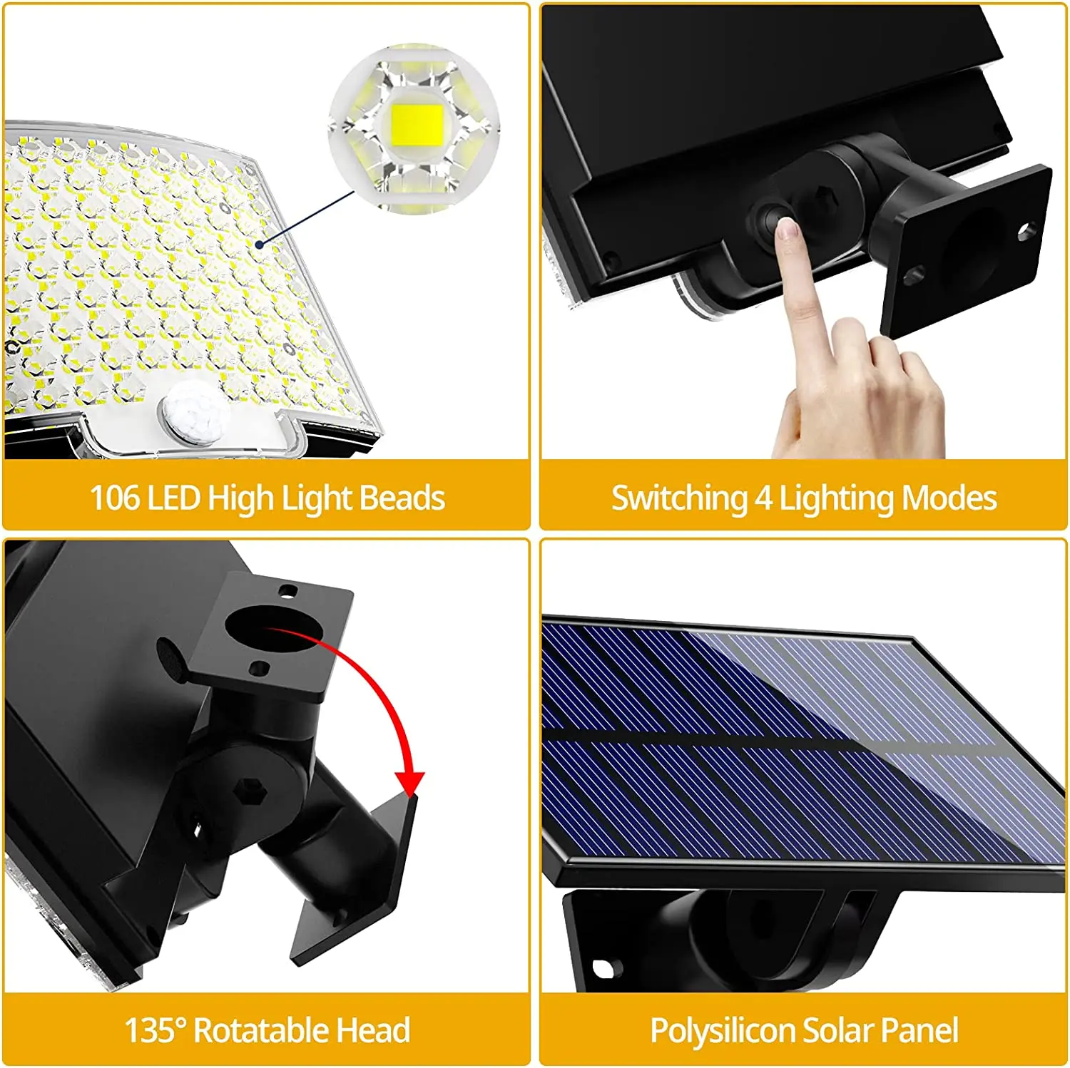 106LED Outdoor Solar Lamp Waterproof 3 Lighting Modes Motion Sensor Human Induction Solar Garden Light Yard Garage Light