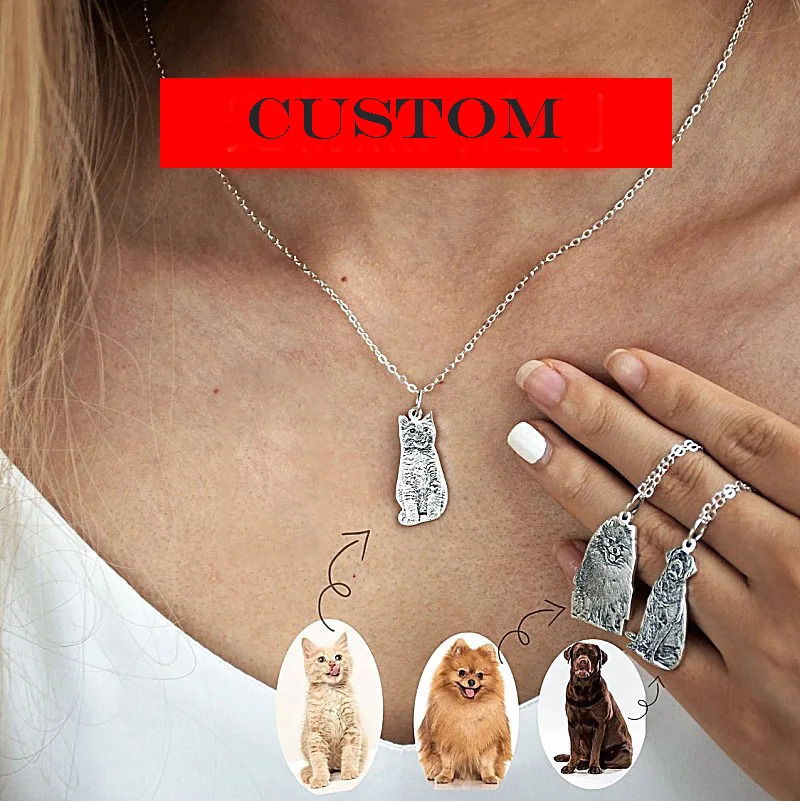 DIY Personalized Laser Stainless Steel Pet Photo Graffiti Carved Name Dog Tags Pendant Necklaces