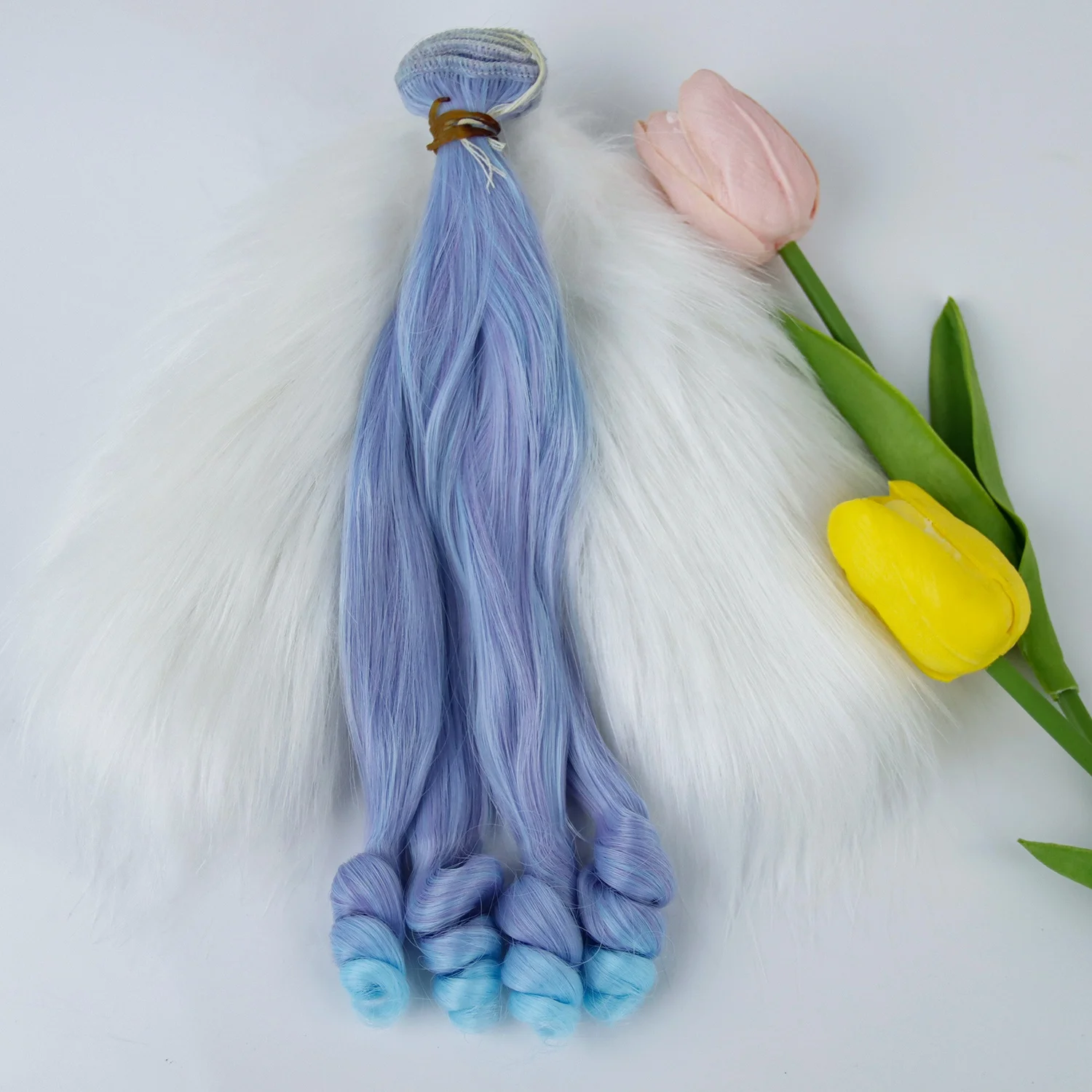 Handmade diy doll accessories long curly 25cm doll hair weft high temperature fiber doll hair extension