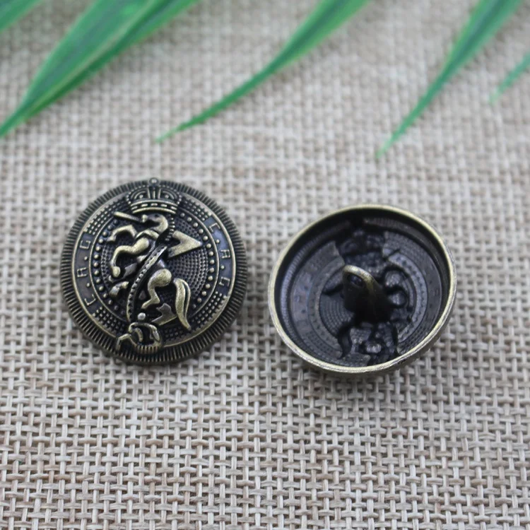 Factory wholesale fashion design horse pattern logo embossed shank sewing button for suit,25mm shank metal button