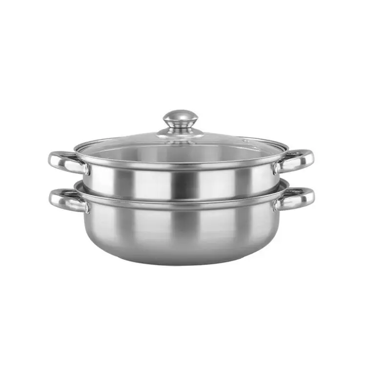Cheap Double Layer Double Ear Stainless Steel Steam Cooking Pot With Glass Lid