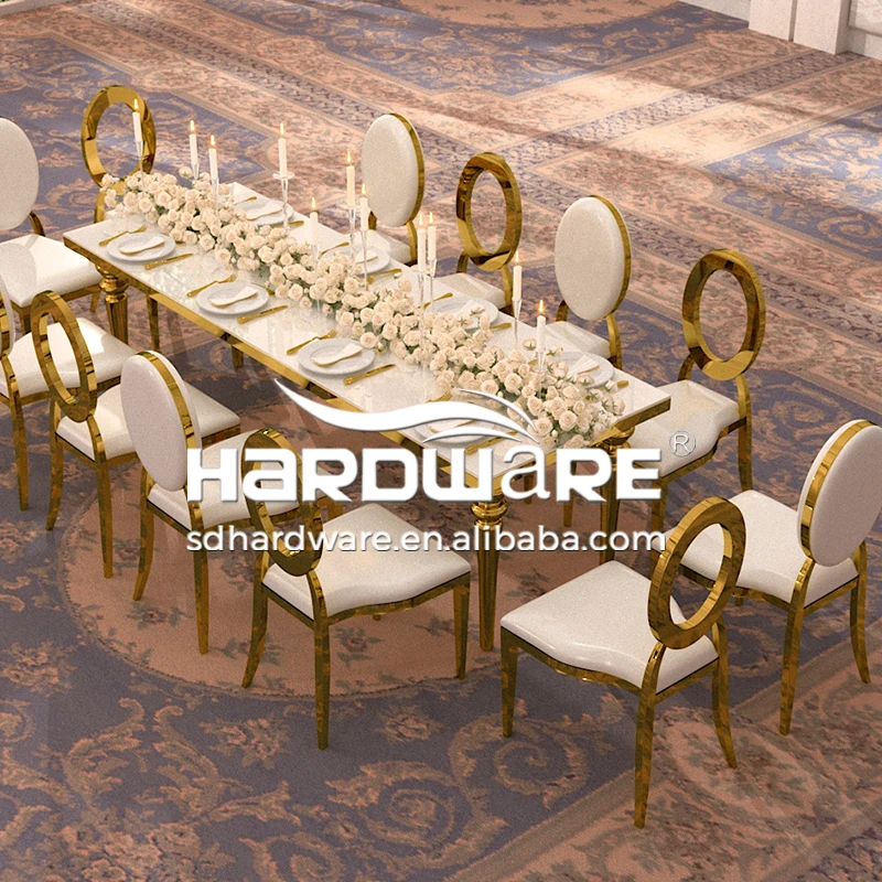 Round Back Throne Dining Chairs Gold Stainless Steel Leather Party Wedding Chair