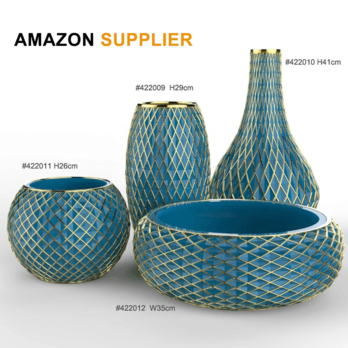 Лидер продаж на Amazon ваза для цветов Декор дома и сада индивидуальный логотип Роскошная Современная синяя в скандинавском стиле Геометрическая из