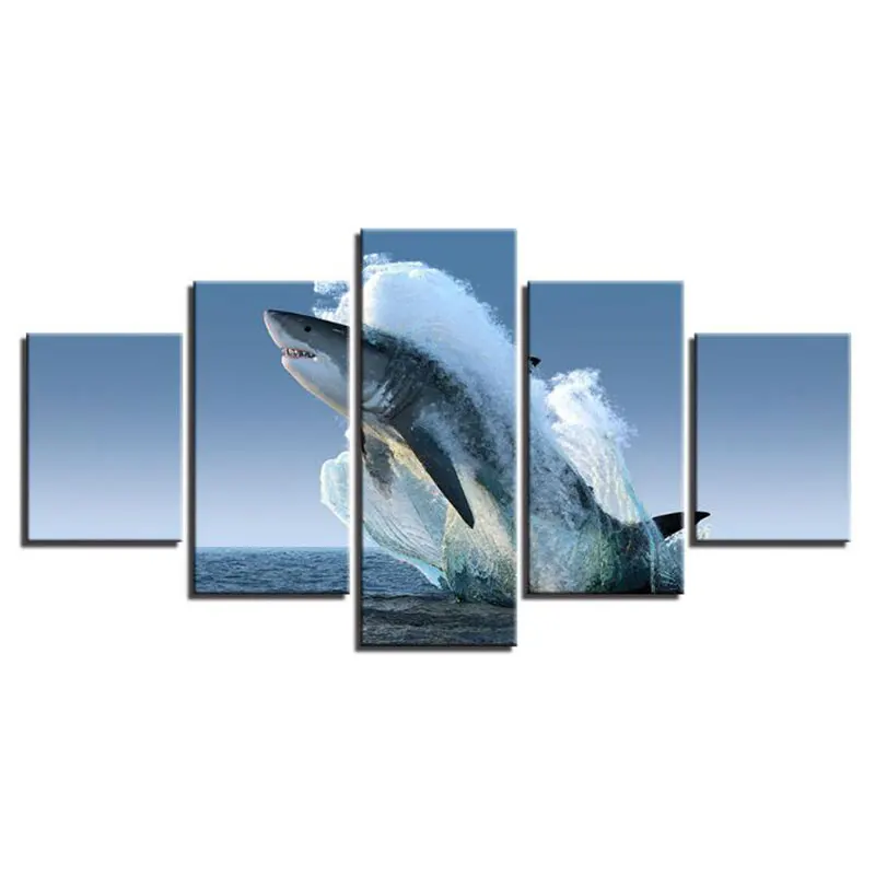 
5 шт. настенная живопись Акула холст фото печать на холсте животного изображение Декор масла для украшения дома 