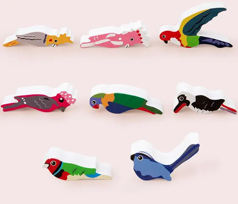 Educational shape matching wooden building blocks bird tree puzzle game 3d handmade puzzles wooden balance blocks