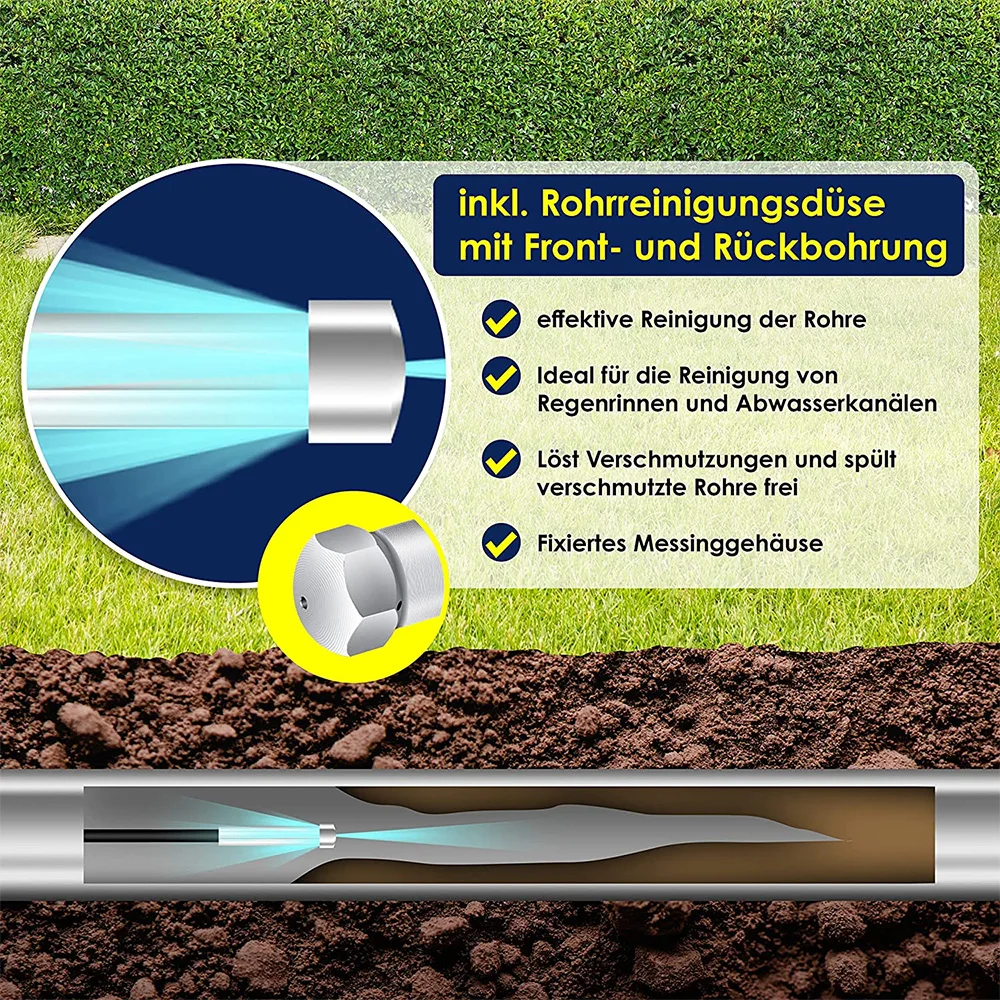 For Karcher K2 K3 K4 K5 K6 K7 Sewer Jetter Kit of Pressure Washer, 1/4 Inch , Button Nose and Rotating Sewer Jetting Nozzle