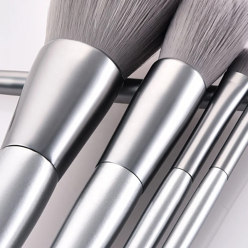 Miyaup silver handle make up brush with pouch gray synthetic hair makeup brush set