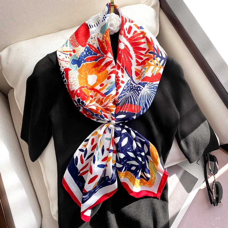 2021 Newest Stock Top Quality Ladies Long Silk Scarf Summer Women Light Weight Oil Painting Designer Inspired Printed Silk Scarf