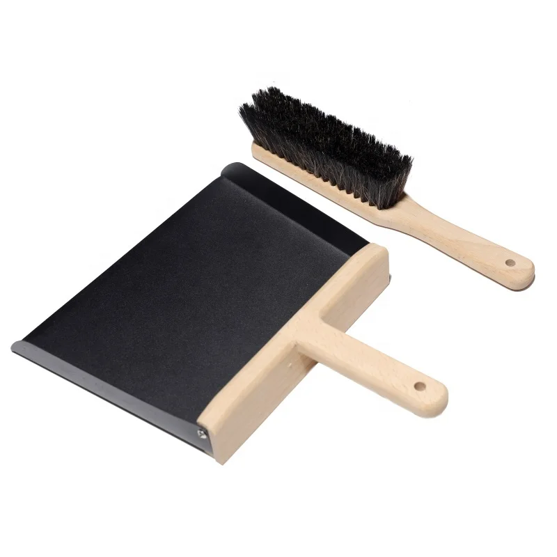 Portable high quality wooden handle bristle and iron big broom dustpan set for cleaning
