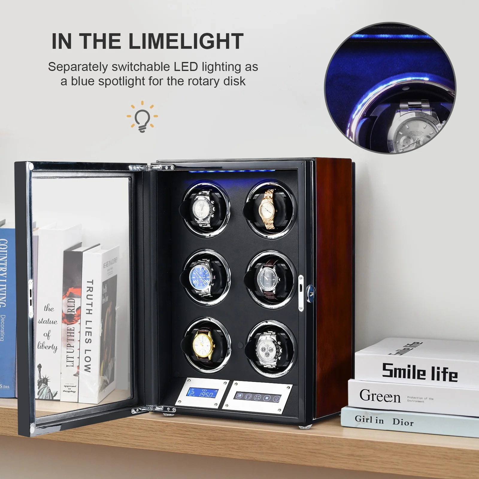 China Hot Selling Luxury Remote Control Watch Winder Modern LCD Touchscreen 2 4 6 8 9 Slots Automatic Watch Winder Box for Rolex