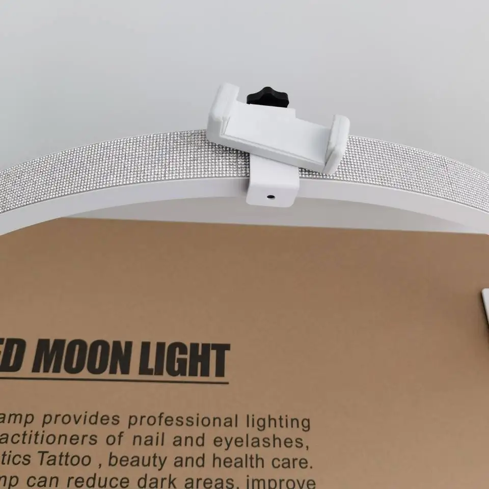 Factory wholesale 75CM 48W desktop Nail Half Moon Light with rhinestones phone stand Bi-color desktop light