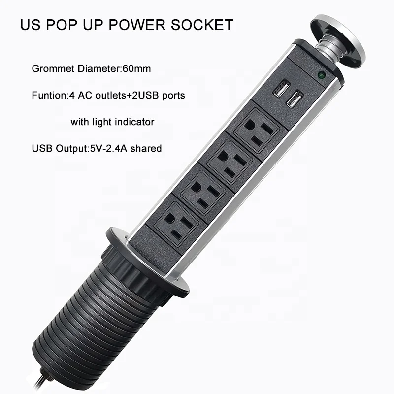 US type pop up power plug table socket electric sockets with 2ports usb