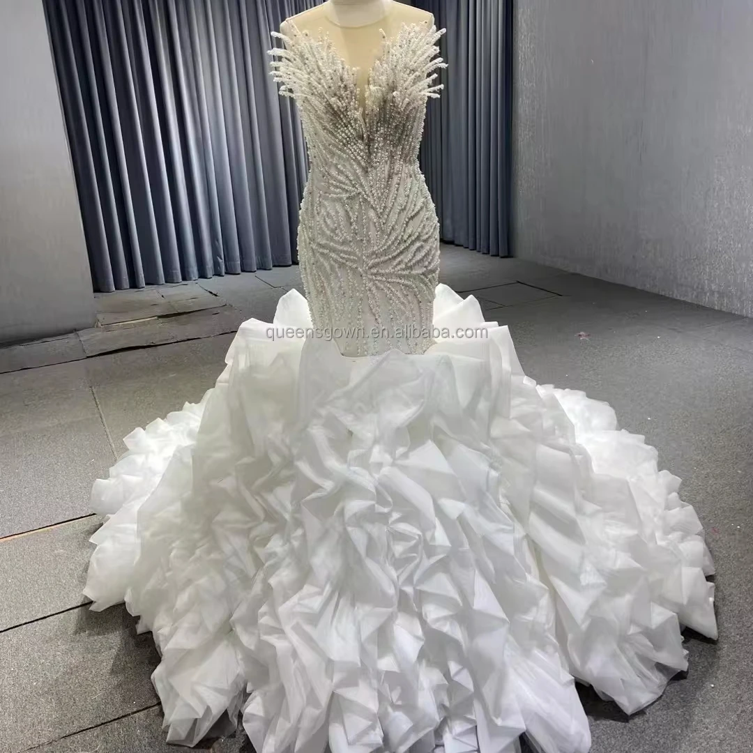 QUEENSGOWN  mermaid luxury elegance weddingdresses ins fancy beaded ball gown beads sequins off-shoulder pearls wedding gowns